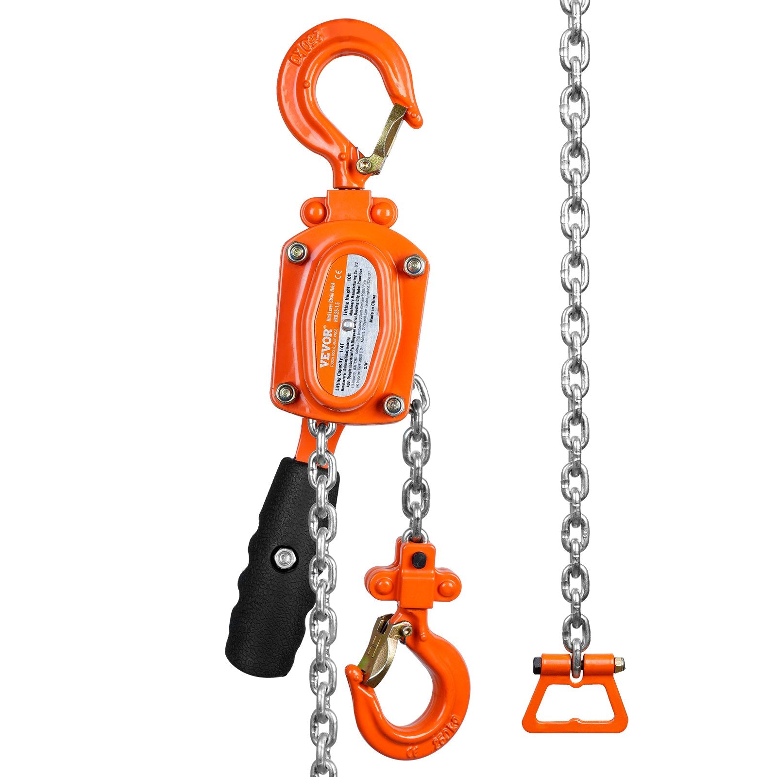 VEVOR Manual Lever Chain Hoist, 1/4 Ton 250 kg Capacity 3.05m Come Along, G80 Galvanized Carbon Steel with Weston Double-Pawl Brake, Auto Chain Leading & 360° Rotation Hook, for Garage Factory Dock