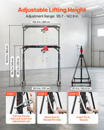 VEVOR Adjustable Gantry Crane, 997.9 kg Capacity, Portable Shop Lift Hoist with 243-363 cm Height Adjustable, Manual Trolley, Electrical Hoist, Sling, Shackles, Hook, for Factory Warehouse Auto Repair