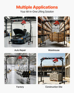 VEVOR Adjustable Gantry Crane, 997.9 kg Capacity, Portable Shop Lift Hoist with 243-363 cm Height Adjustable, Manual Trolley, Electrical Hoist, Sling, Shackles, Hook, for Factory Warehouse Auto Repair