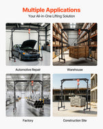 VEVOR Adjustable Gantry Crane, 997.9 kg Capacity, Portable Shop Lift Hoist with 2430-3630 mm Height Adjustable, Locking Wheels, Steel Construction, for Factory, Warehouse, Auto Repair, Frame Only