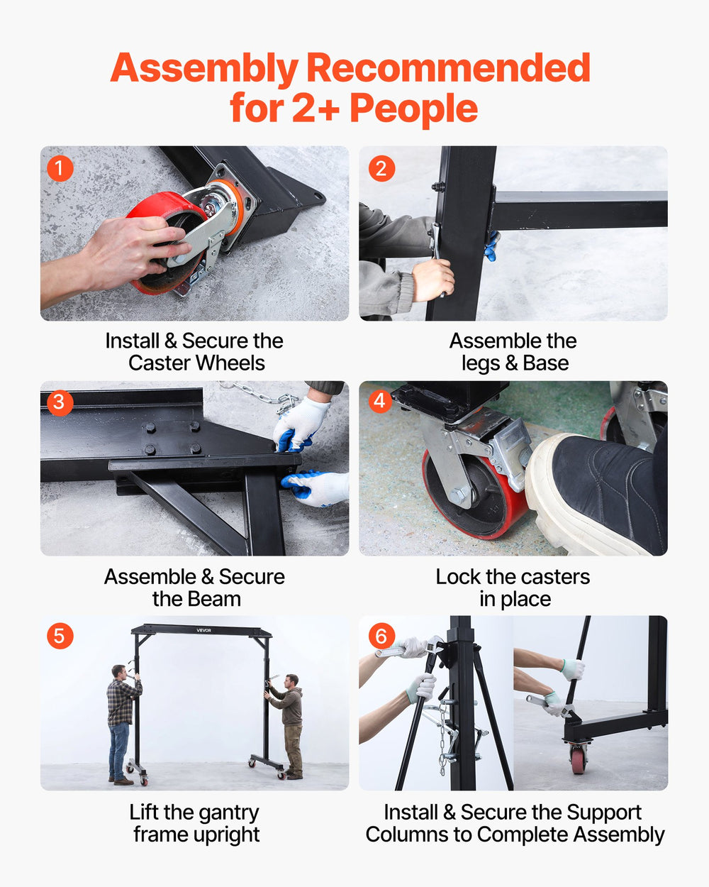 VEVOR Adjustable Gantry Crane, 997.9 kg Capacity, Portable Shop Lift Hoist with 2430-3630 mm Height Adjustable, Locking Wheels, Steel Construction, for Factory, Warehouse, Auto Repair, Frame Only