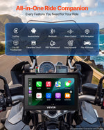 VEVOR 7 Inch Wireless Motorcycle Carplay with Apple Carplay & Android Auto, HD Touchscreen GPS Navigation System with Voice Control, Dual Bluetooth, Siri & Google Assistant, IP67 - Fit All Motorcycles
