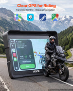 VEVOR 7 Inch Wireless Motorcycle Carplay with Apple Carplay & Android Auto, HD Touchscreen GPS Navigation System with Voice Control, Dual Bluetooth, Siri & Google Assistant, IP67 - Fit All Motorcycles