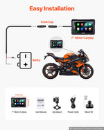 VEVOR 7 Inch Wireless Motorcycle Carplay with Apple Carplay & Android Auto, HD Touchscreen GPS Navigation System with Voice Control, Dual Bluetooth, Siri & Google Assistant, IP67 - Fit All Motorcycles