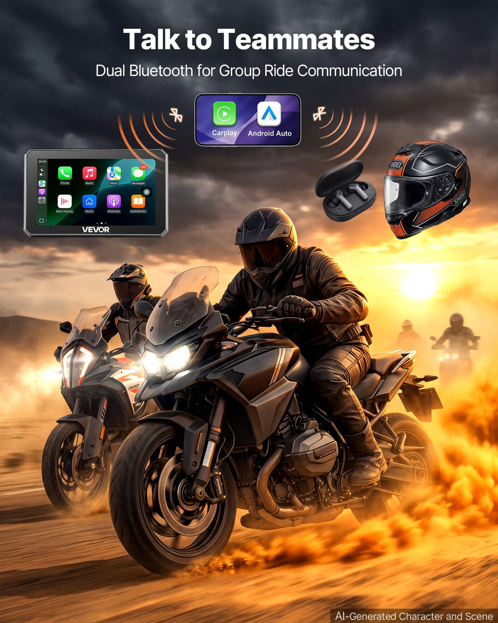 VEVOR 5 Inch Wireless Motorcycle Carplay with Apple Carplay & Android Auto, HD Touchscreen GPS Navigation System with Dual Bluetooth, Siri/Google Voice Assistant, IP67, Compatible with BMW Motorcycles