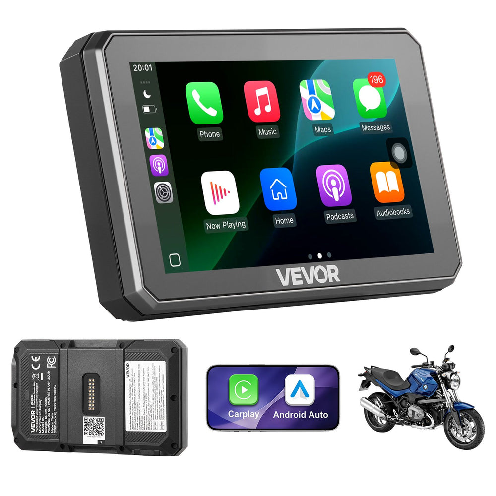 VEVOR 5 Inch Wireless Motorcycle Carplay with Apple Carplay & Android Auto, HD Touchscreen GPS Navigation System with Dual Bluetooth, Siri/Google Voice Assistant, IP67, Compatible with BMW Motorcycles