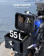 VEVOR Motorcycle Top Case, Universal Aluminum Alloy Motorbike Tail Box with Leather Lining, 55L Waterproof Detachable Motorcycle Top Box with Lock & Back Cushion, Fit for 99% of Motorcycle Frames