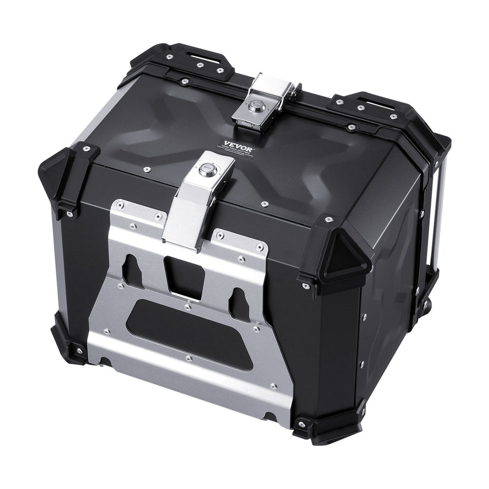 VEVOR Motorcycle Top Case, Universal Aluminum Alloy Motorbike Tail Box with Leather Lining, 55L Waterproof Detachable Motorcycle Top Box with Lock & Back Cushion, Fit for 99% of Motorcycle Frames