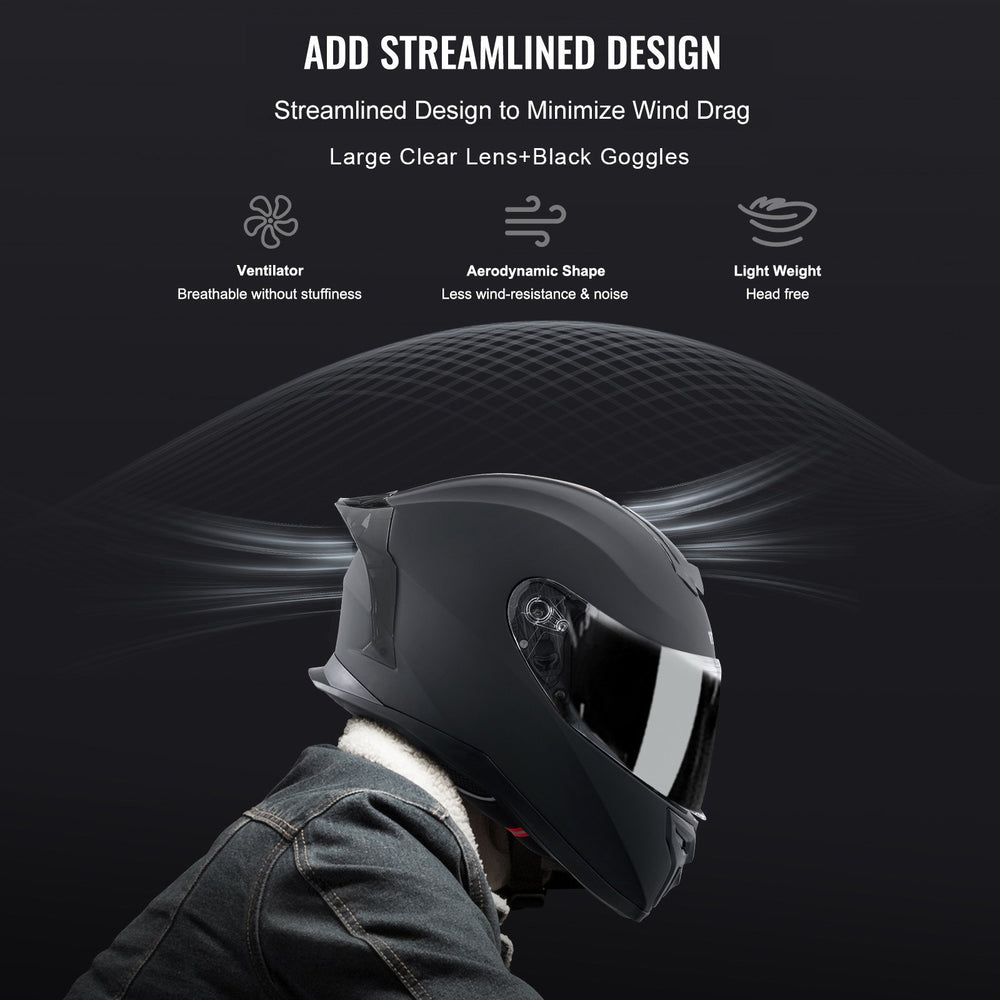 VEVOR Motorcycle Helmet, Full Face, Smart Street ABS & High Density Helmet with Bluetooth Slot & Interchangeable Lens, DOT Approved Comfortable Motocross Helmet, Fit for Youth & Adults