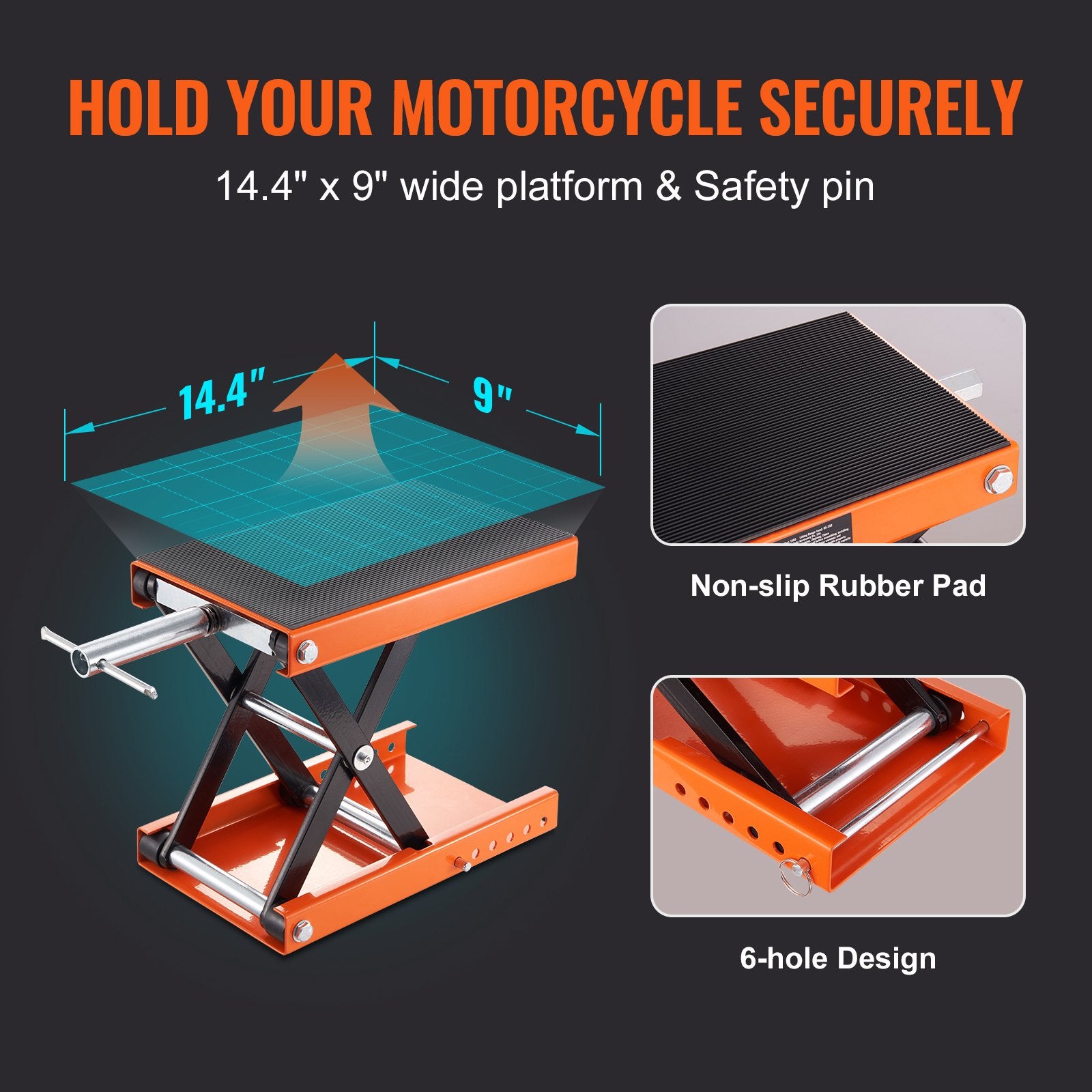 VEVOR Motorcycle Scissor Jack Lift 499.5 kg Wide Deck Hoist Stand for ATVs Bike