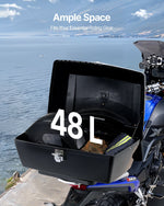 VEVOR Motorcycle Top Case, Universal Durable PP Material Motorbike Tail Box with Reflective Panel, 48L Waterproof Detachable Motorcycle Top Box with Multi-Hole Base, Fit for 99% of Motorcycle Frames