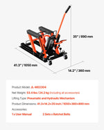VEVOR Motorcycle Lift, 1500lbs Weight Capacity, Hydraulic & Pneumatic Motorcycle Jack, 4.1-15 in Height Range, Heavy Duty Bike Repair Stand with Removable Ramp with 2 Casters for ATVs, Dirt Bike