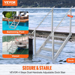 VEVOR Dock Ladder 4 Step, Dock Stairs 30''-38'' Adjustable Height, 500 lbs Load Capacity, Aluminum Pontoon Boat Ladder with Dual Handrails & Anti-Slip Design Pedal for Ship/Lake/Pool/Marine Boarding