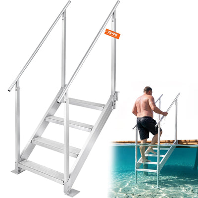 VEVOR Dock Ladder 4 Step, Dock Stairs 30''-38'' Adjustable Height, 500 lbs Load Capacity, Aluminum Pontoon Boat Ladder with Dual Handrails & Anti-Slip Design Pedal for Ship/Lake/Pool/Marine Boarding