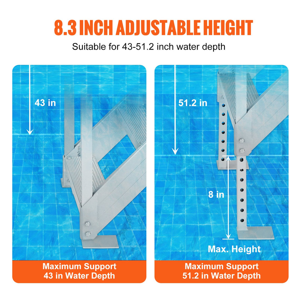 VEVOR Aluminum Dock Ladder Boat Dock Ladder 43-51in/109.2-129.5 cm Height Adjustable 6 Steps