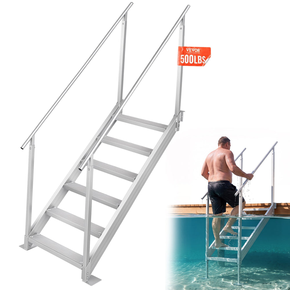 VEVOR Aluminum Dock Ladder Boat Dock Ladder 43-51in/109.2-129.5 cm Height Adjustable 6 Steps