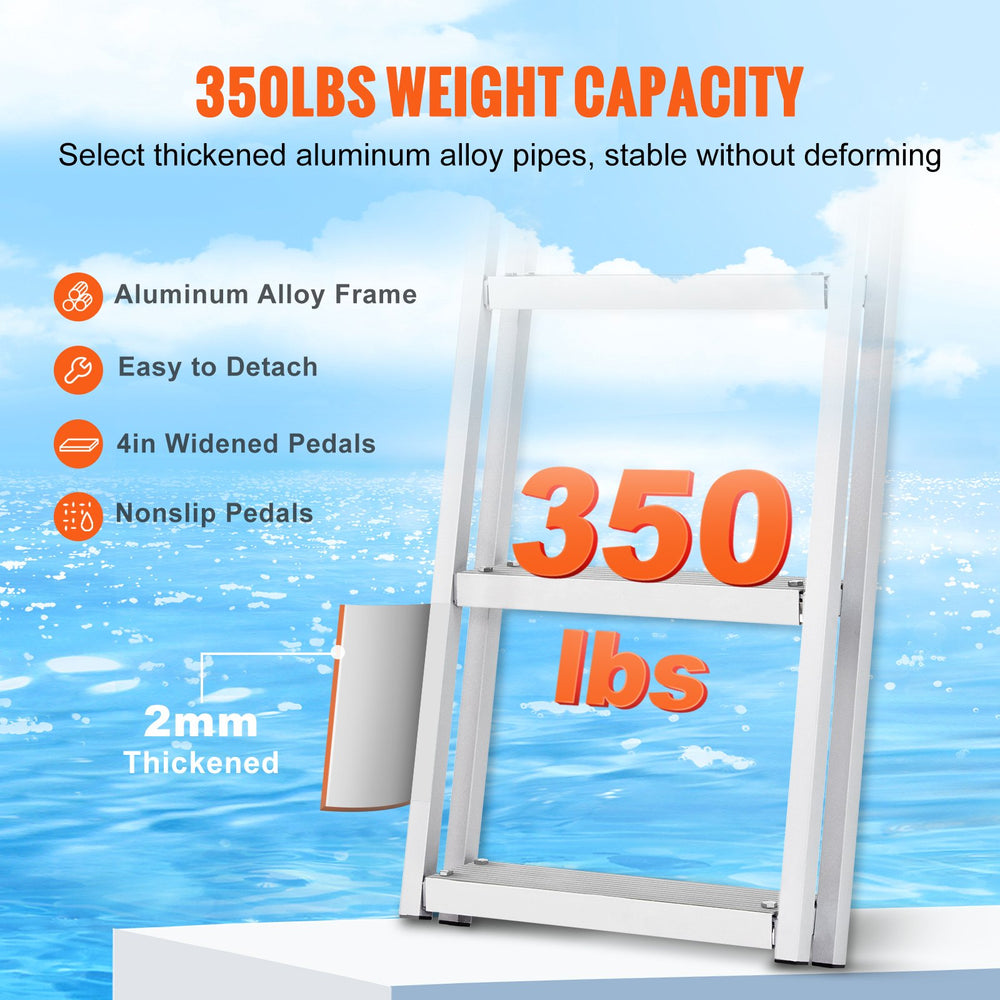 VEVOR Dock Ladder, Removable 3 Steps, 350 lbs Load Capacity, Aluminum Alloy Pontoon Boat Ladder with 4'' Wide Step & Anti-Slip Design Pedal, Easy to Install for Ship/Lake/Pool/Marine Boarding