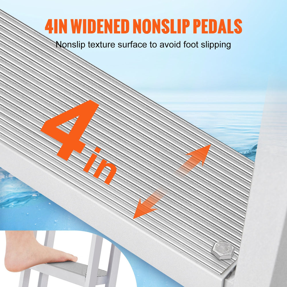 VEVOR Dock Ladder, Removable 3 Steps, 350 lbs Load Capacity, Aluminum Alloy Pontoon Boat Ladder with 4'' Wide Step & Anti-Slip Design Pedal, Easy to Install for Ship/Lake/Pool/Marine Boarding