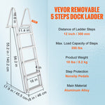 VEVOR Removable Dock Ladder 5 Steps, 350 lbs Load Capacity, Pontoon Boat Ladder with 4'' Wide Step & Nonslip Design for Ship/Lake/Pool/Marine Boarding
