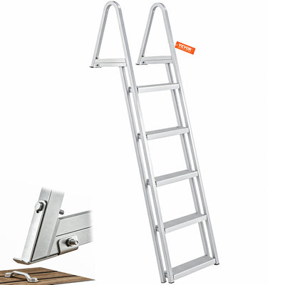 VEVOR Removable Dock Ladder 5 Steps, 350 lbs Load Capacity, Pontoon Boat Ladder with 4'' Wide Step & Nonslip Design for Ship/Lake/Pool/Marine Boarding
