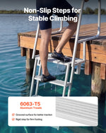VEVOR Flip-Up Dock Ladder, 4-Step, Heavy-Duty Aluminum Alloy Pontoon Boat Swim Ladder, with Non-Slip Wide Steps, 159 kg Weight Capacity, Pull Rope Assist, Comfort Use for Lake Pool Marine Boarding