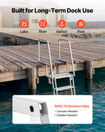 VEVOR Flip-Up Dock Ladder, 4-Step, Heavy-Duty Aluminum Alloy Pontoon Boat Swim Ladder, with Non-Slip Wide Steps, 159 kg Weight Capacity, Pull Rope Assist, Comfort Use for Lake Pool Marine Boarding