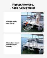 VEVOR Flip-Up Dock Ladder, 4-Step, Heavy-Duty Aluminum Alloy Pontoon Boat Swim Ladder, with Non-Slip Wide Steps, 159 kg Weight Capacity, Pull Rope Assist, Comfort Use for Lake Pool Marine Boarding
