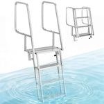 VEVOR Flip-Up Dock Ladder, 4-Step, Heavy-Duty Aluminum Alloy Pontoon Boat Swim Ladder, with Non-Slip Wide Steps, 159 kg Weight Capacity, Pull Rope Assist, Comfort Use for Lake Pool Marine Boarding