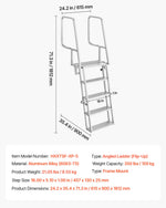VEVOR Flip-Up Dock Ladder, 5-Step, Heavy-Duty Aluminum Alloy Pontoon Boat Swim Ladder