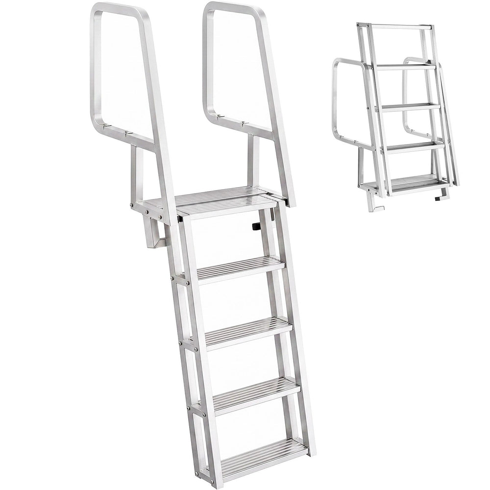 VEVOR Flip-Up Dock Ladder, 5-Step, Heavy-Duty Aluminum Alloy Pontoon Boat Swim Ladder