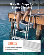 VEVOR Flip-Up Dock Ladder, 6-Step, Heavy-Duty Aluminum Alloy Pontoon Boat Swim Ladder, with Non-Slip Wide Steps, 159 kg Weight Capacity, Pull Rope Assist, Comfort Use for Lake Pool Marine Boarding