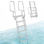 VEVOR Flip-Up Dock Ladder, 6-Step, Heavy-Duty Aluminum Alloy Pontoon Boat Swim Ladder, with Non-Slip Wide Steps, 159 kg Weight Capacity, Pull Rope Assist, Comfort Use for Lake Pool Marine Boarding