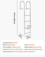 VEVOR Removable Dock Ladder, 4 Steps, Aluminum Alloy Pontoon Boat Swim Ladder, with Non-Slip Wide Steps, 227 kg Weight Capacity, Quick Release Design, for Lake Swimming, Pool, Boat, Marine Boarding