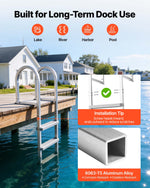 VEVOR Removable Dock Ladder, 3 Steps, Aluminum Alloy Pontoon Boat Swim Ladder, with Non-Slip Wide PP Steps, 227 kg Weight Capacity, Quick Release Design, for Lake Swimming, Pool, Marine Boarding
