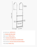 VEVOR Removable Dock Ladder, 3 Steps, Aluminum Alloy Pontoon Boat Swim Ladder, with Non-Slip Wide PP Steps, 227 kg Weight Capacity, Quick Release Design, for Lake Swimming, Pool, Marine Boarding
