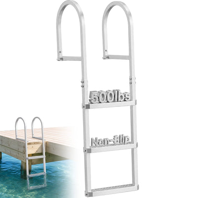 VEVOR Removable Dock Ladder, 3 Steps, Aluminum Alloy Pontoon Boat Swim Ladder, with Non-Slip Wide PP Steps, 227 kg Weight Capacity, Quick Release Design, for Lake Swimming, Pool, Marine Boarding