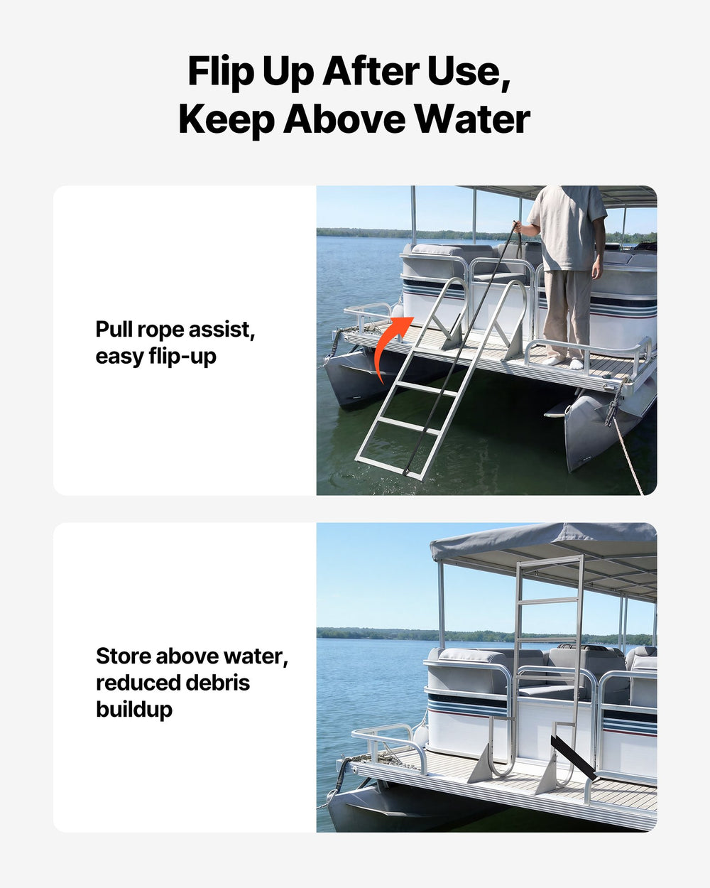 VEVOR Flip-Up Dock Ladder, 4-Step, Heavy-Duty Aluminum Alloy Pontoon Boat Swim Ladder