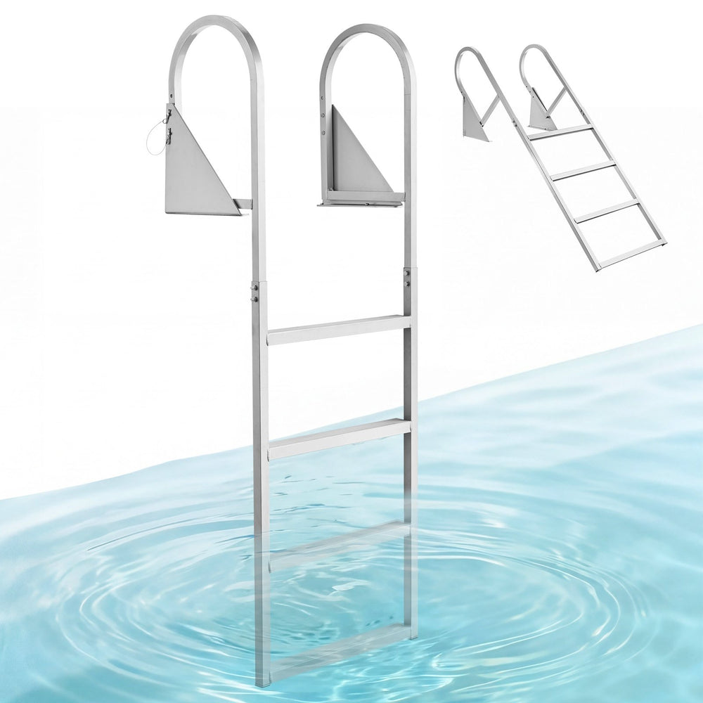 VEVOR Flip-Up Dock Ladder, 4-Step, Heavy-Duty Aluminum Alloy Pontoon Boat Swim Ladder