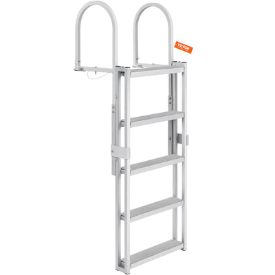 VEVOR Dock Ladder, Retractable 5 Steps, 350 lbs Load Capacity, Aluminum Alloy Pontoon Boat Ladder with 66.9''-78.9'' Adjustable Height, 4'' Wide Step & Anti-Slip Design Pedal, for Ship/Lake/Pool/Marine Boarding
