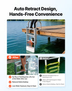 VEVOR Retractable Dock Ladder, 4 Steps, Aluminum Alloy Pontoon Boat Swim Ladder with Auto-Lift Float, Non-Slip Wide Steps, 227 kg Weight Capacity, Adjustable Height, for Lake Pool Marine Boarding