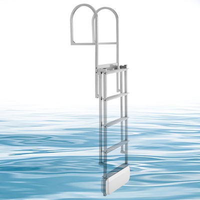 VEVOR Retractable Dock Ladder, 5 Steps, Aluminum Alloy Pontoon Boat Swim Ladder with Auto-Lift Float, Non-Slip Wide Steps, 227 kg Weight Capacity, Adjustable Height, for Lake Pool Marine Boarding