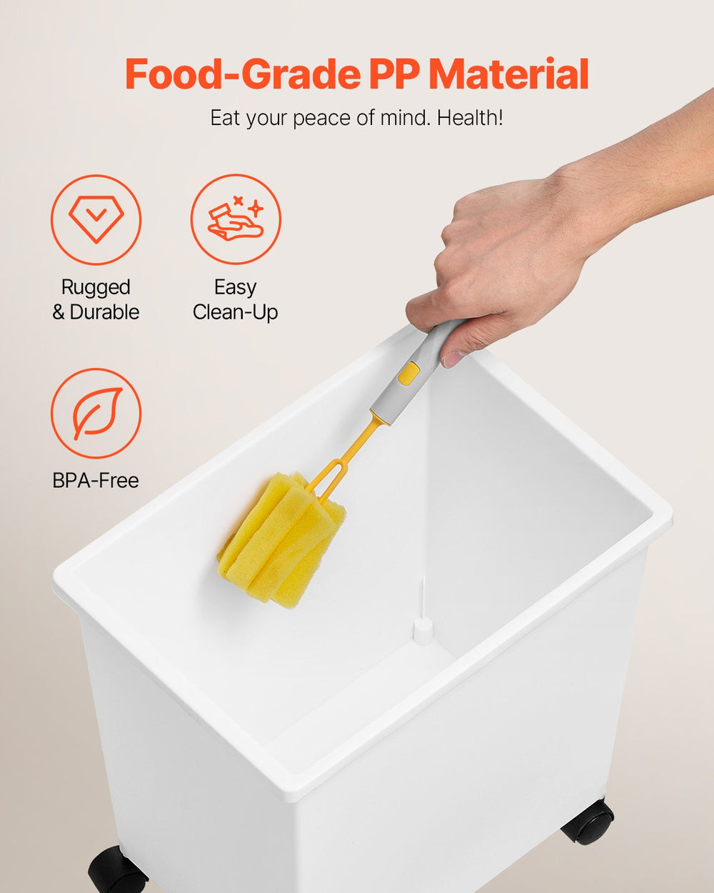 VEVOR Ingredient Bin, 20.8 L Capacity Ingredient Storage Bin, PP Material Flour Bins On Wheels, White Shelf Ingredient Bin with Scoop and Sliding Lid, Commercial Storage Bins, 3 Pcs/Set