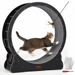 VEVOR Wooden Cat Exercise Wheel, 43.3" Large Cat Treadmill Wheel for Indoor Cats, Cat Running Wheel with Detachable Carpet & Cat Teaser for Running/Walking/Training, Suitable for Most Cats