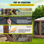 VEVOR Gazebo Screen Tent, 12 x 12 ft, 6 Sided Pop-up Camping Canopy Shelter Tent with Mesh Windows, Portable Carry Bag, Ground Stakes, Large Shade Tents for Outdoor Camping, Lawn and Backyard