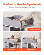 VEVOR Baby Changing Table, Portable Diaper Change Station with 3 Fabric Drawers and Lockable Wheels, Adjustable Height Multi-Functional Changing Station Table with Storage Organizer Nursery, Gray
