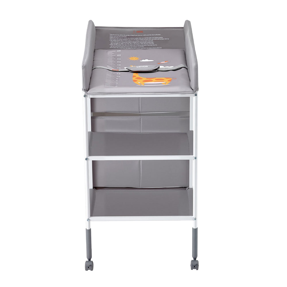 VEVOR Baby Changing Table, Portable Diaper Change Station with 3 Fabric Drawers and Lockable Wheels, Adjustable Height Multi-Functional Changing Station Table with Storage Organizer Nursery, Gray