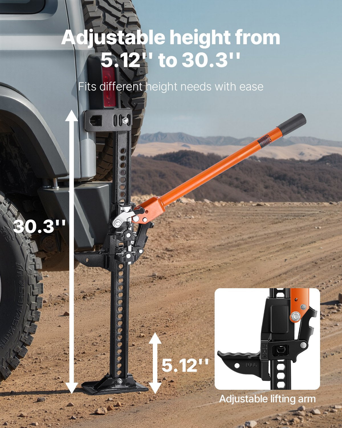 VEVOR Farm Jack, 91.5 cm Utility High Lift Farm Jack, 3.18 Ton Capacity Ratcheting Off Road Utility Jacks, Heavy-Duty Lift Jacks with 130.1-769.6 mm Lifting Range for Tractor, Truck, SUV