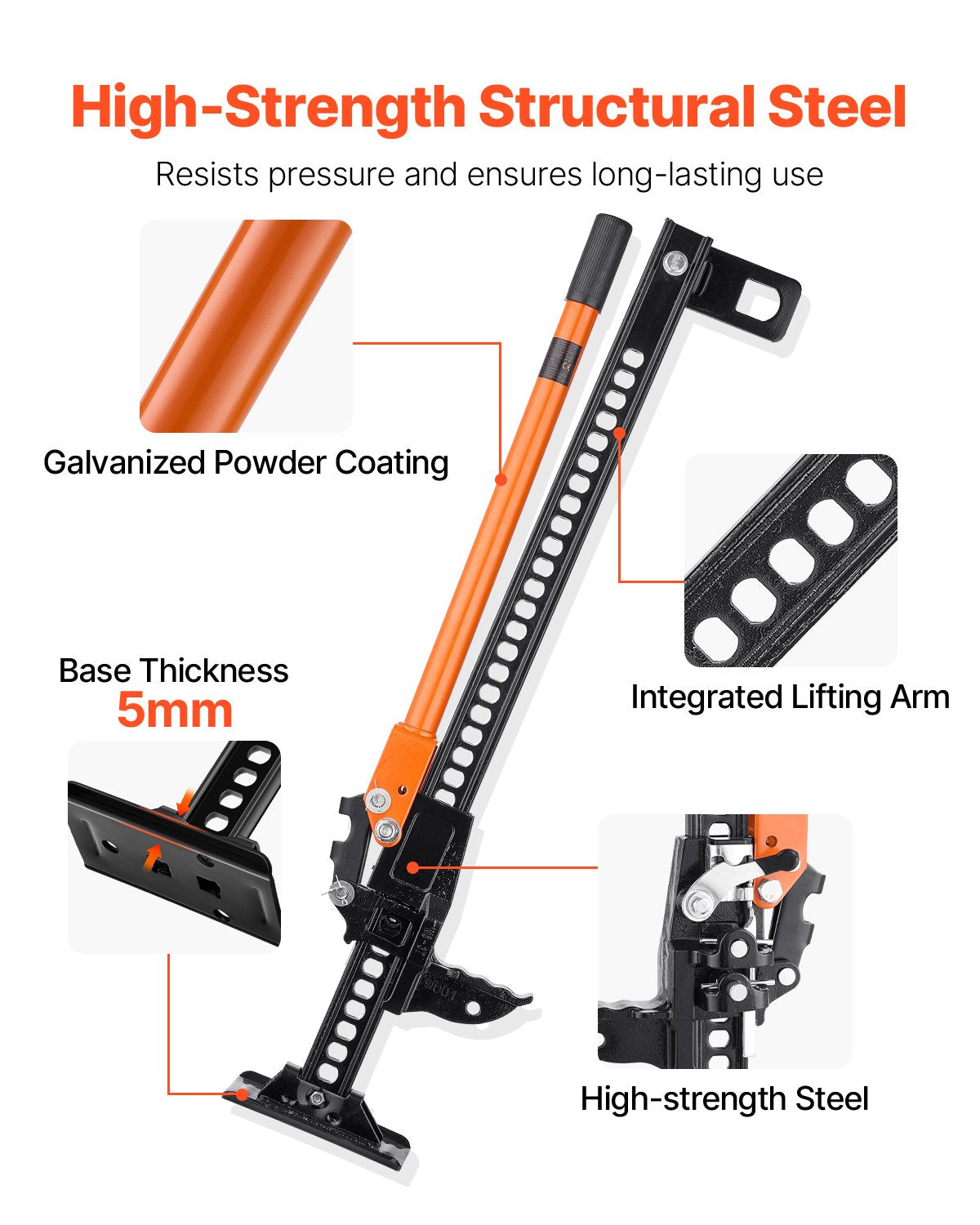 VEVOR Farm Jack, 91.5 cm Utility High Lift Farm Jack, 3.18 Ton Capacity Ratcheting Off Road Utility Jacks, Heavy-Duty Lift Jacks with 130.1-769.6 mm Lifting Range for Tractor, Truck, SUV