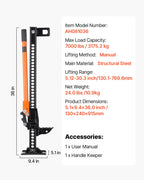VEVOR Farm Jack, 91.5 cm Utility High Lift Farm Jack, 3.18 Ton Capacity Ratcheting Off Road Utility Jacks, Heavy-Duty Lift Jacks with 130.1-769.6 mm Lifting Range for Tractor, Truck, SUV