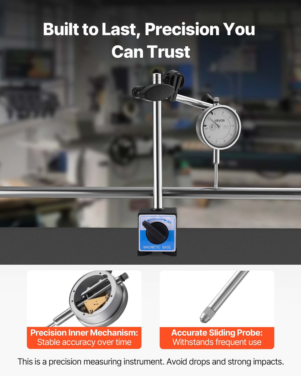 VEVOR Dial Test Indicator, 0.03 mm Accuracy, 0-25.4mm Measuring Range, Easy to Read Large Dial, Professional for Internal Diameter Measurement, Runout Detection, Flatness Inspection